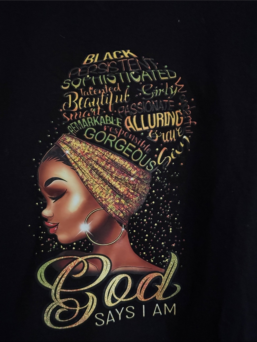 Reserved Black V-Neck Tee with Gold Graphic — 'God Says I Am' - Picture 3 of 5